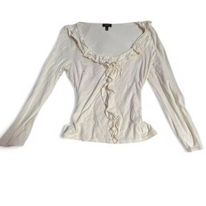Talbots Small Medium Elegant Soft Cream Ruffle Long Sleeve Top